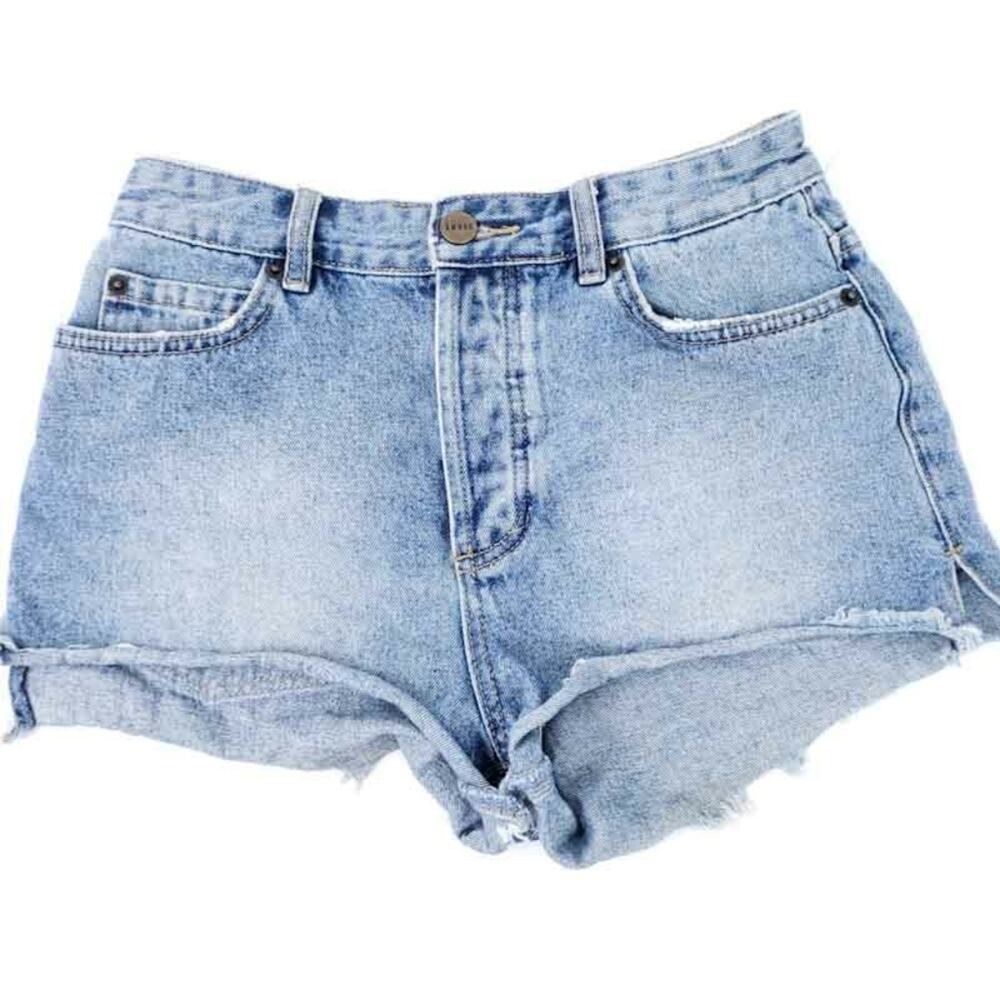 Amuse Society Bue Jean Denim Shorts Cut Off, High Rise Distressed SZ 26 COTTON